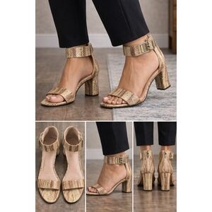 Vince Camuto Gold Snakeskin Embossed Ankle Cuff Flat Sandals Size 6M 36